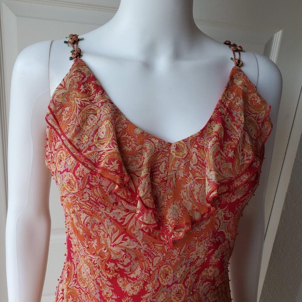 ICE Vintage 100% Silk Paisley Print Sleeveless Asymmetrical Midi Dress Size 10 - Picture 8 of 8